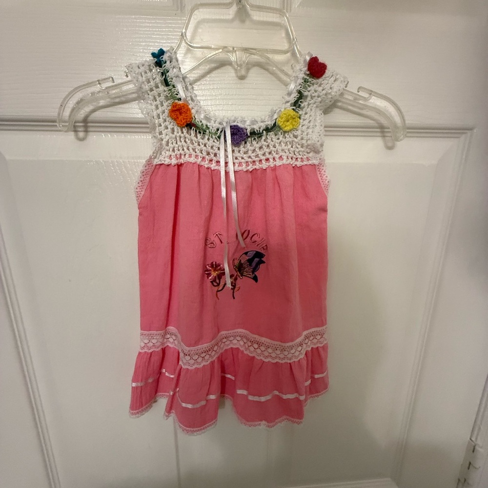 Charming Pink Kids Dress with Crochet Details